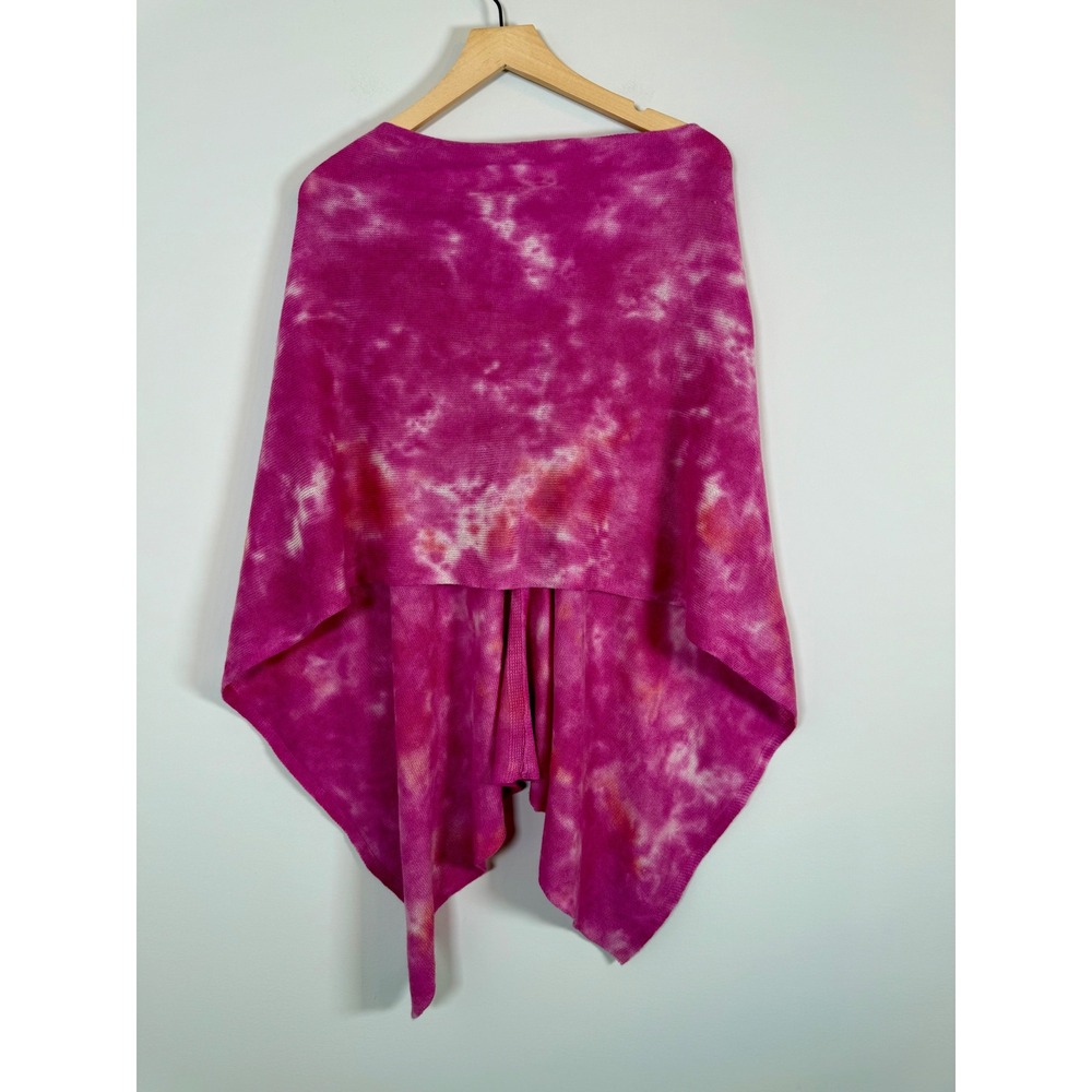 Claudia Nichole Silk Cashmere Tie Dye Poncho Wrap Shawl Pink Orange One Size